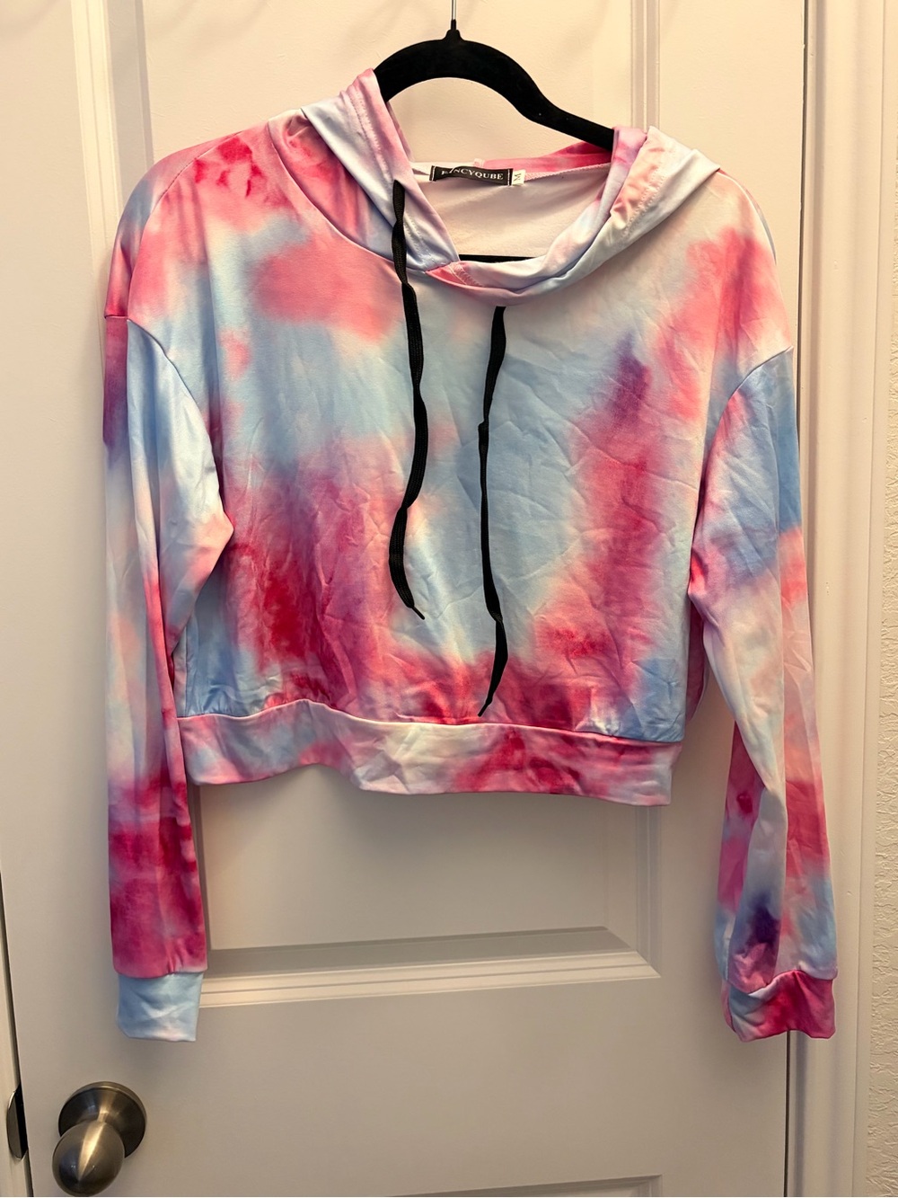Women’s Tie-Dye Cropped Hoodie - Pink & Blue Pullover Size Medium